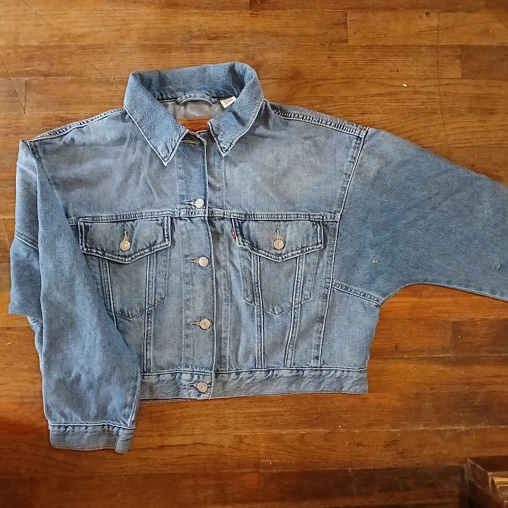 Levi's Cropped Oversized Trucker Jean Jacket M - Picture 5 of 8